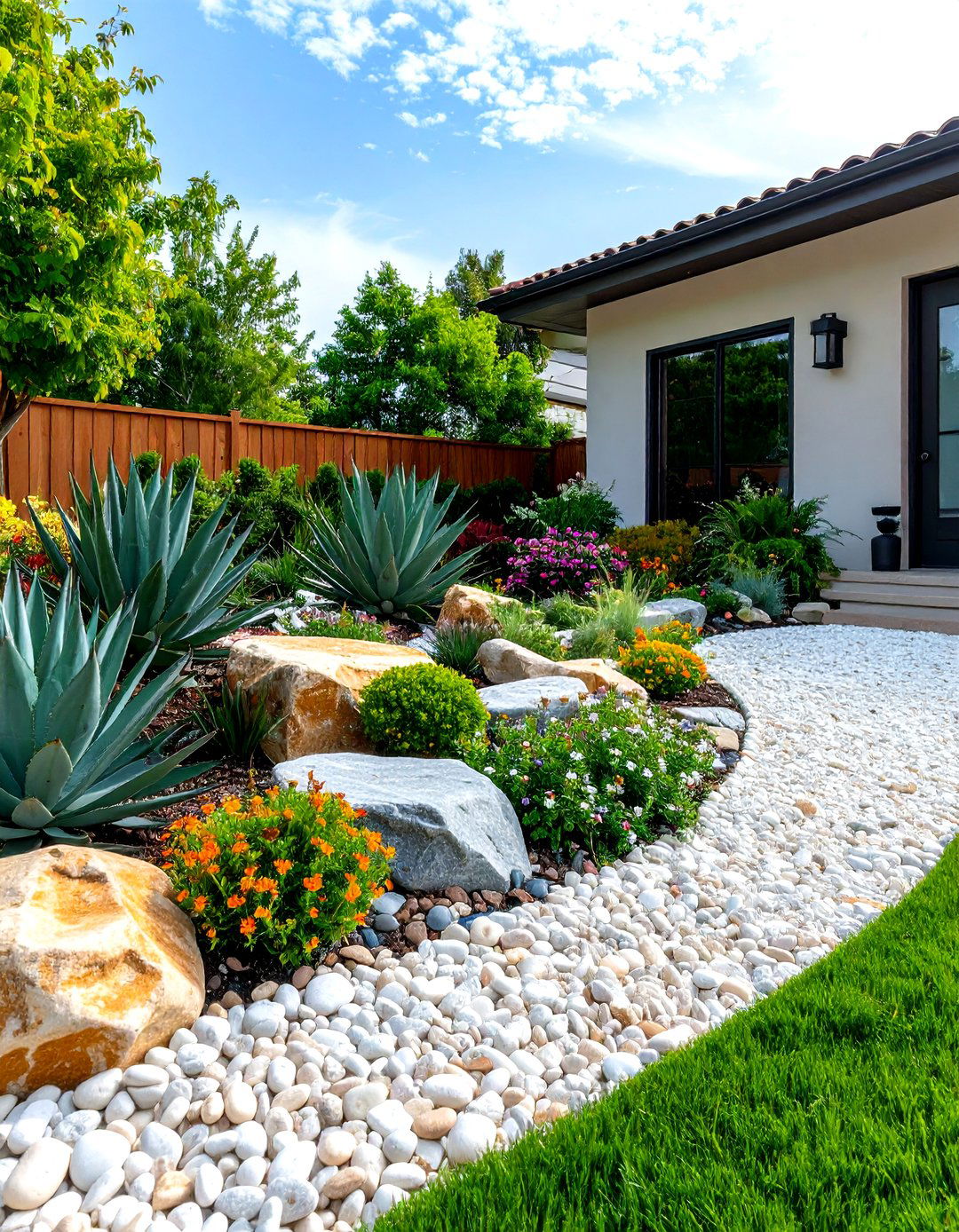 A Low Maintenance Gravel and Stone Lawn - 30 front lawn landscaping ideas