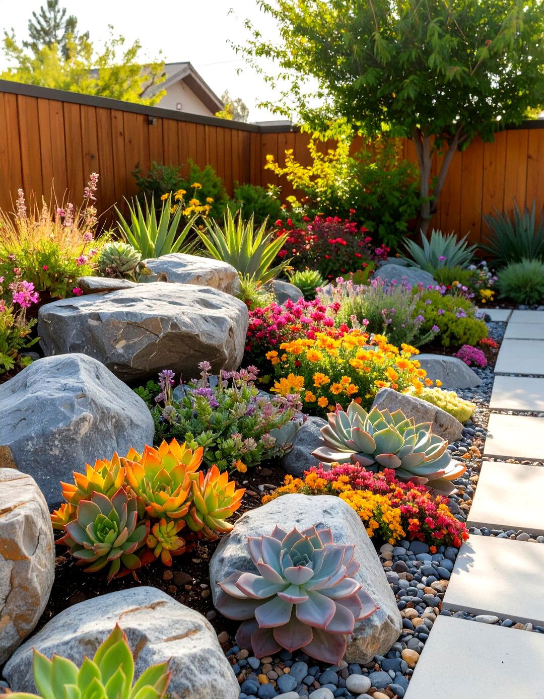 A Low Maintenance Rock Garden with Succulents - 30 small backyard landscaping ideas