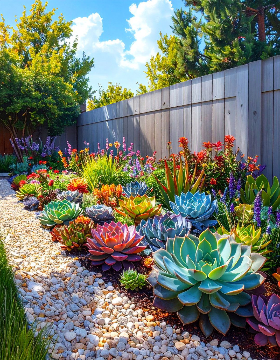 A Low Maintenance Succulent Bed - 30 along fence simple backyard landscaping ideas
