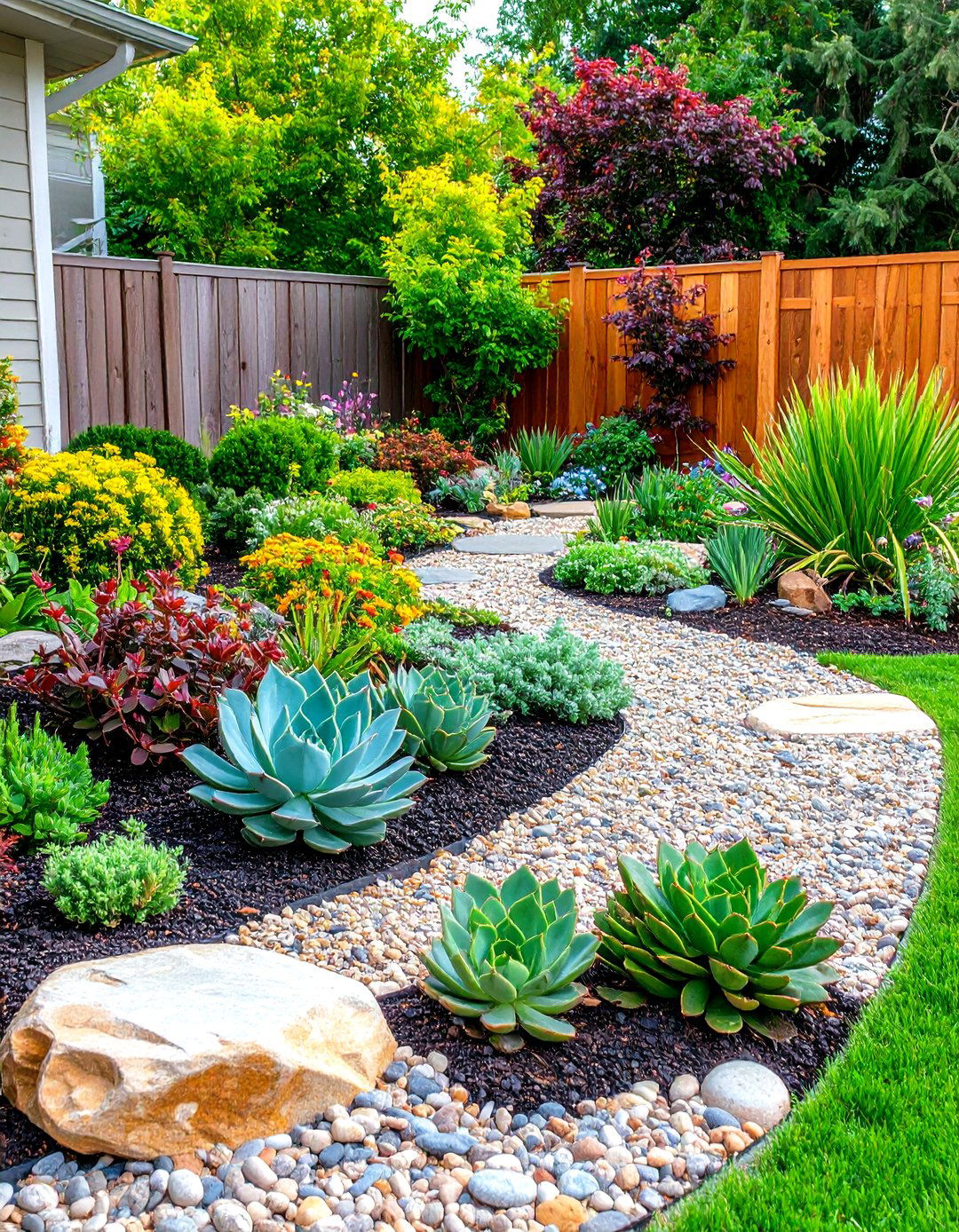 A Low Maintenance Succulent Garden - 30 front yard landscaping ideas with rocks and mulch