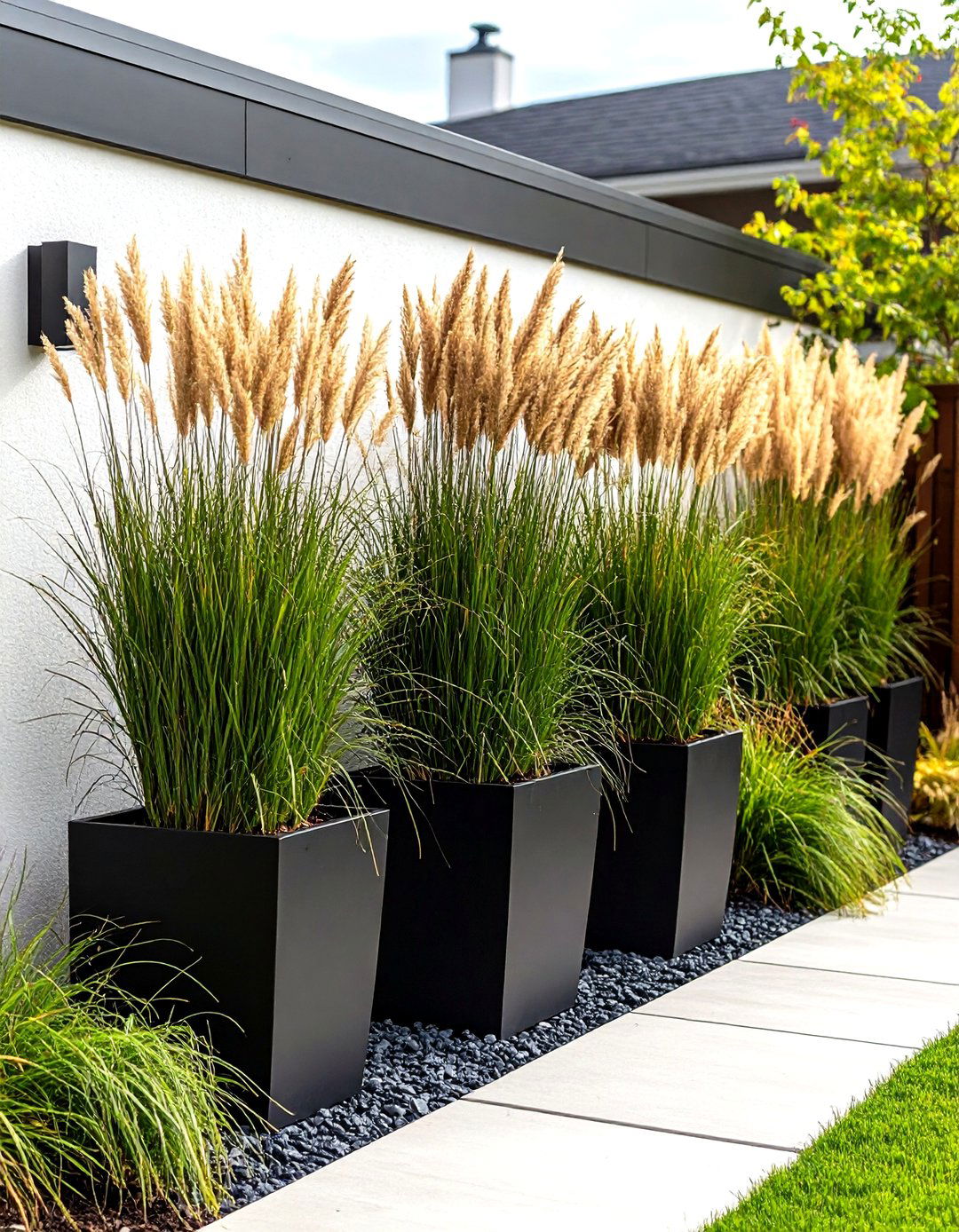 A Low Wall with Tall Planters - 30 privacy ideas for backyard