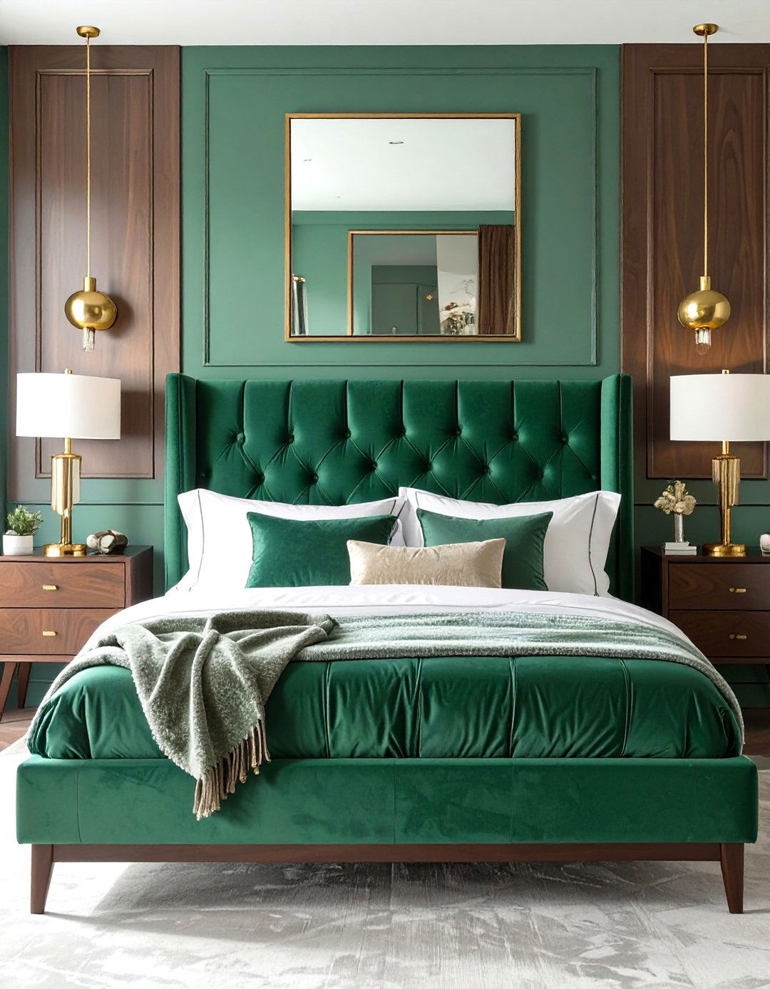 A Luxurious Velvet and Brass Bedroom - 30 mid century modern bedroom ideas