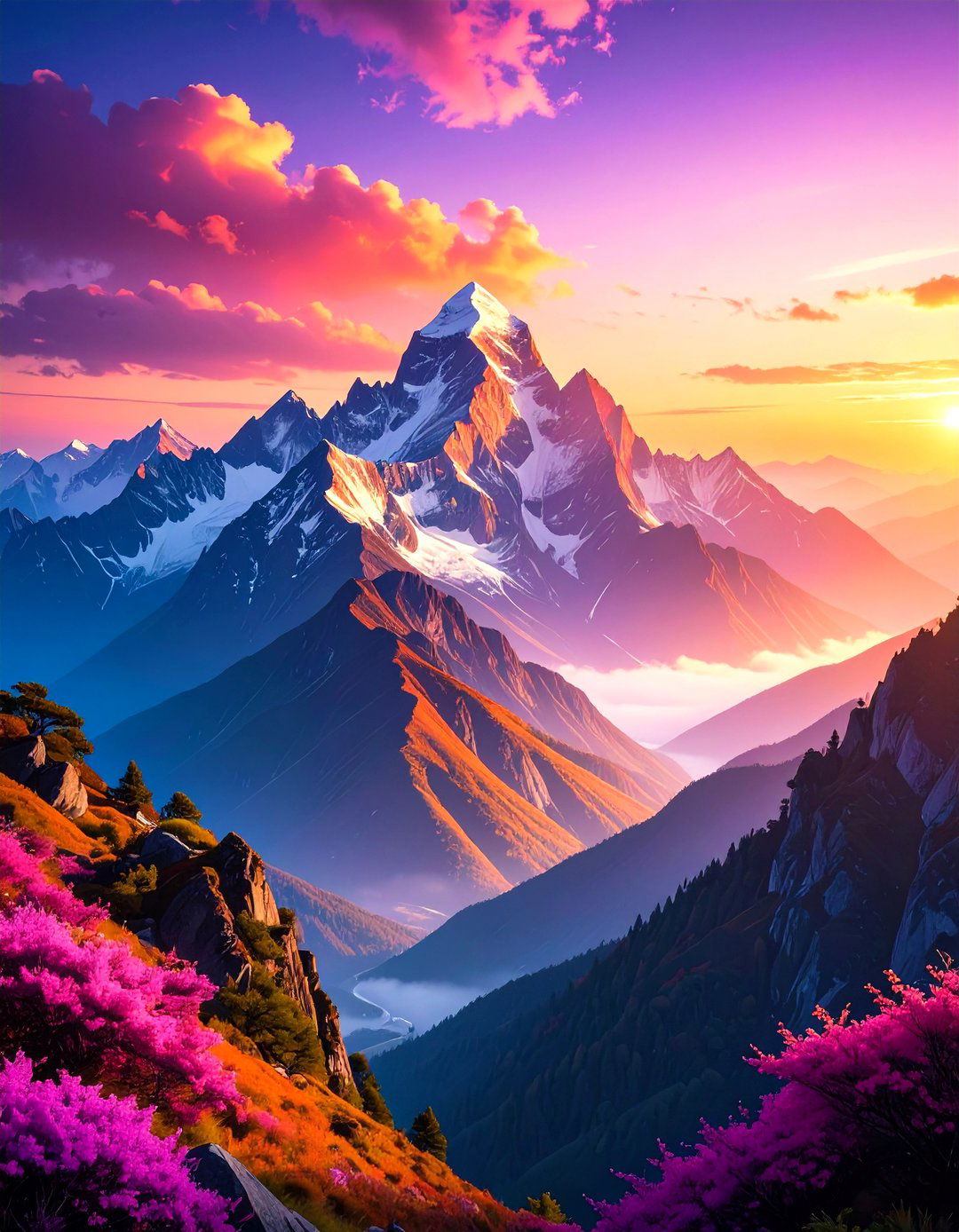A Majestic Mountain Range at Sunrise - 30 landscape painting ideas