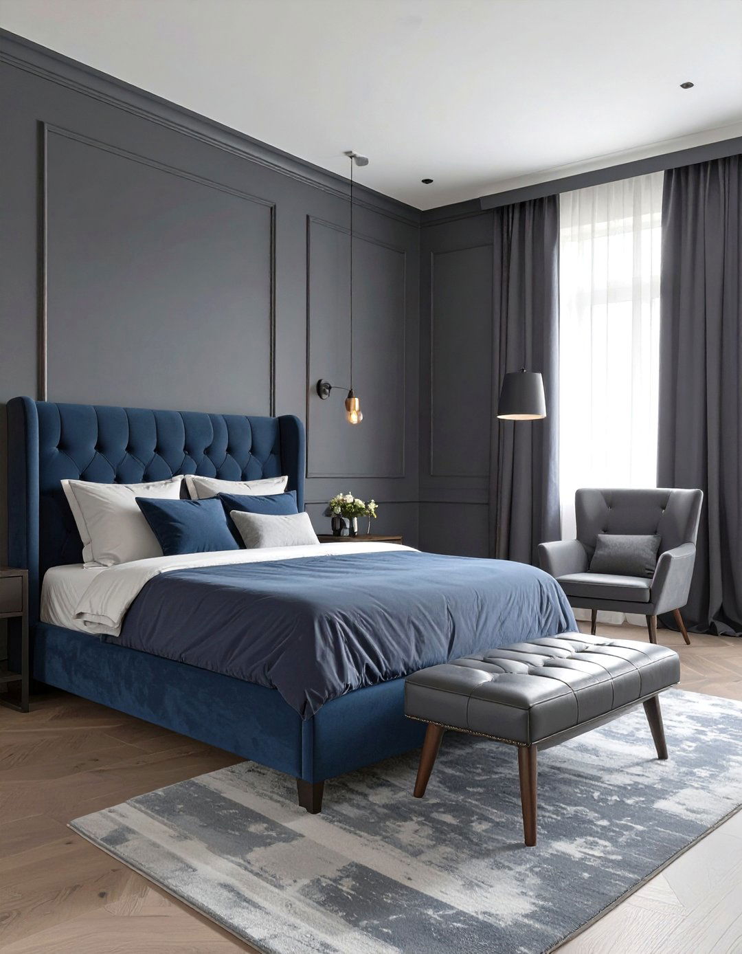 A Masculine and Moody Bedroom - 30 navy blue and grey bedroom ideas