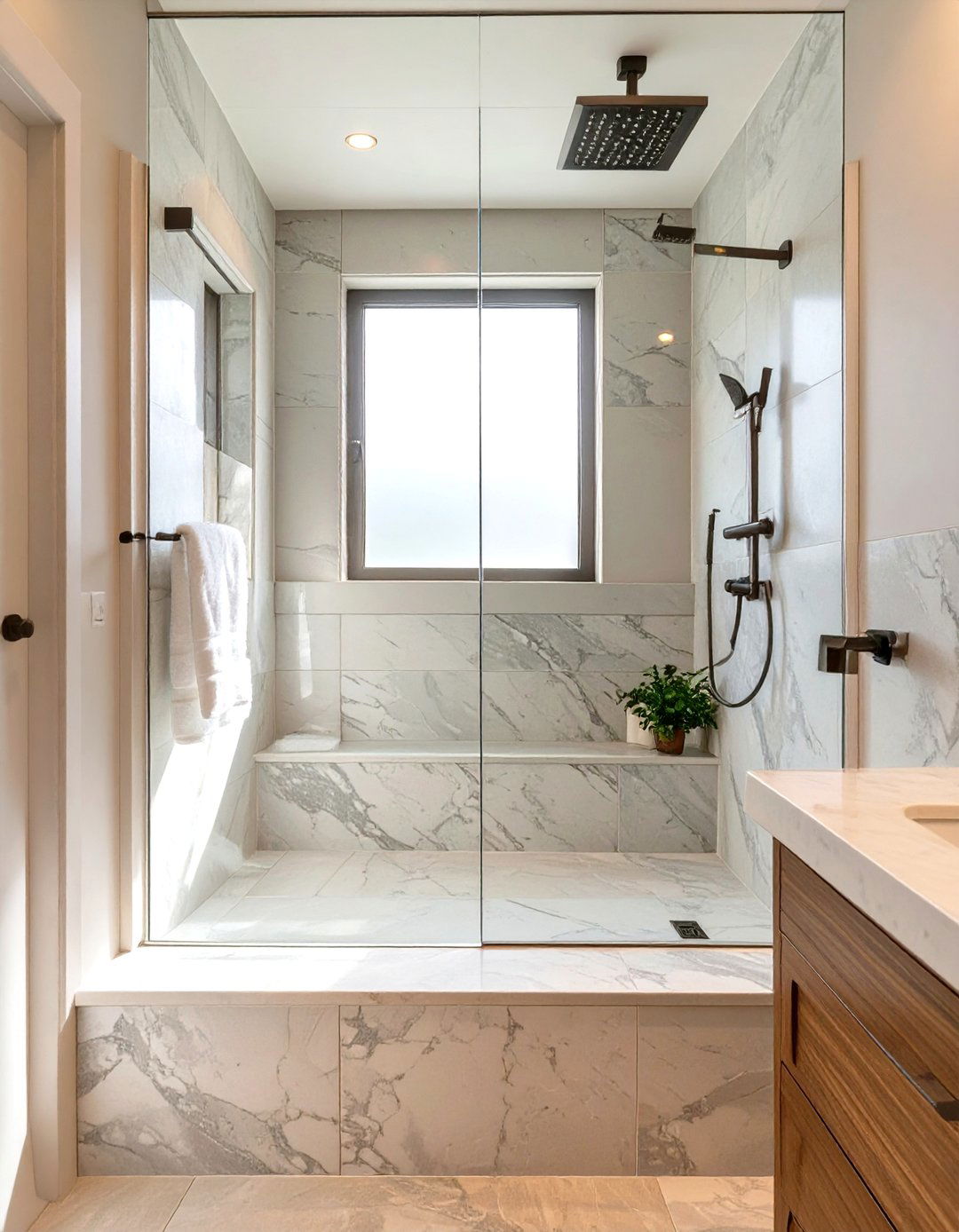 A Master Bathroom Shower with a Window Nook - 30 master bathroom shower ideas