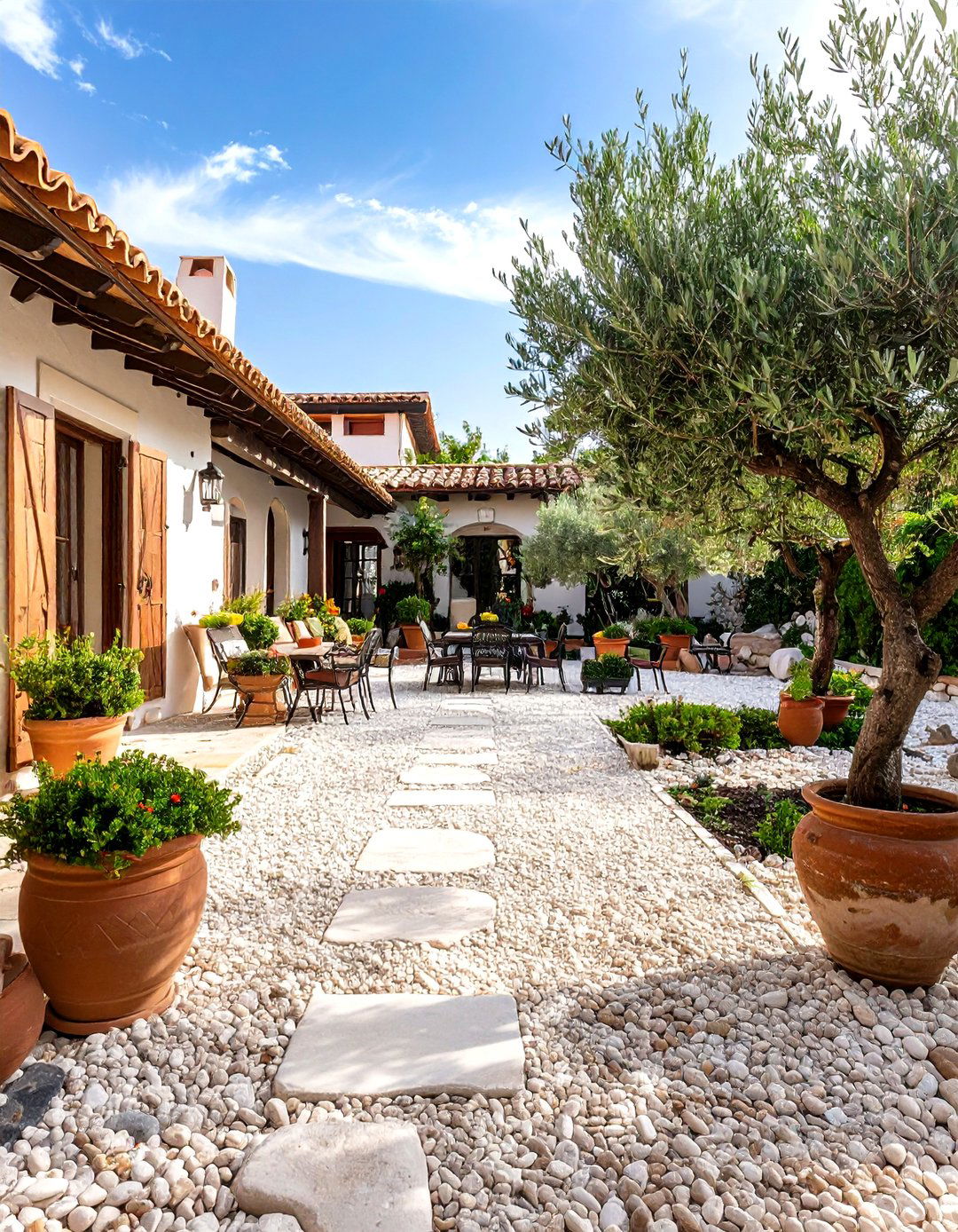 A Mediterranean Gravel Courtyard - 30 landscaping ideas with rocks