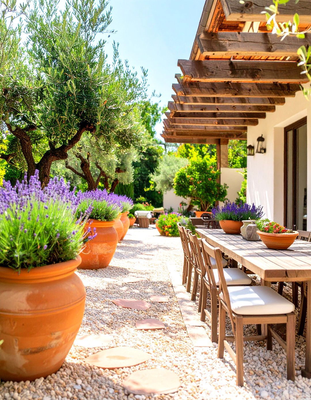 A Mediterranean Gravel Terrace - 30 modern backyard ideas no grass