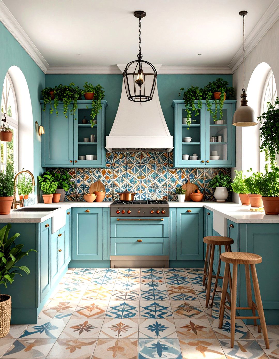 A Mediterranean Kitchen with Patterned Cement Tiles - 30 kitchen tile ideas
