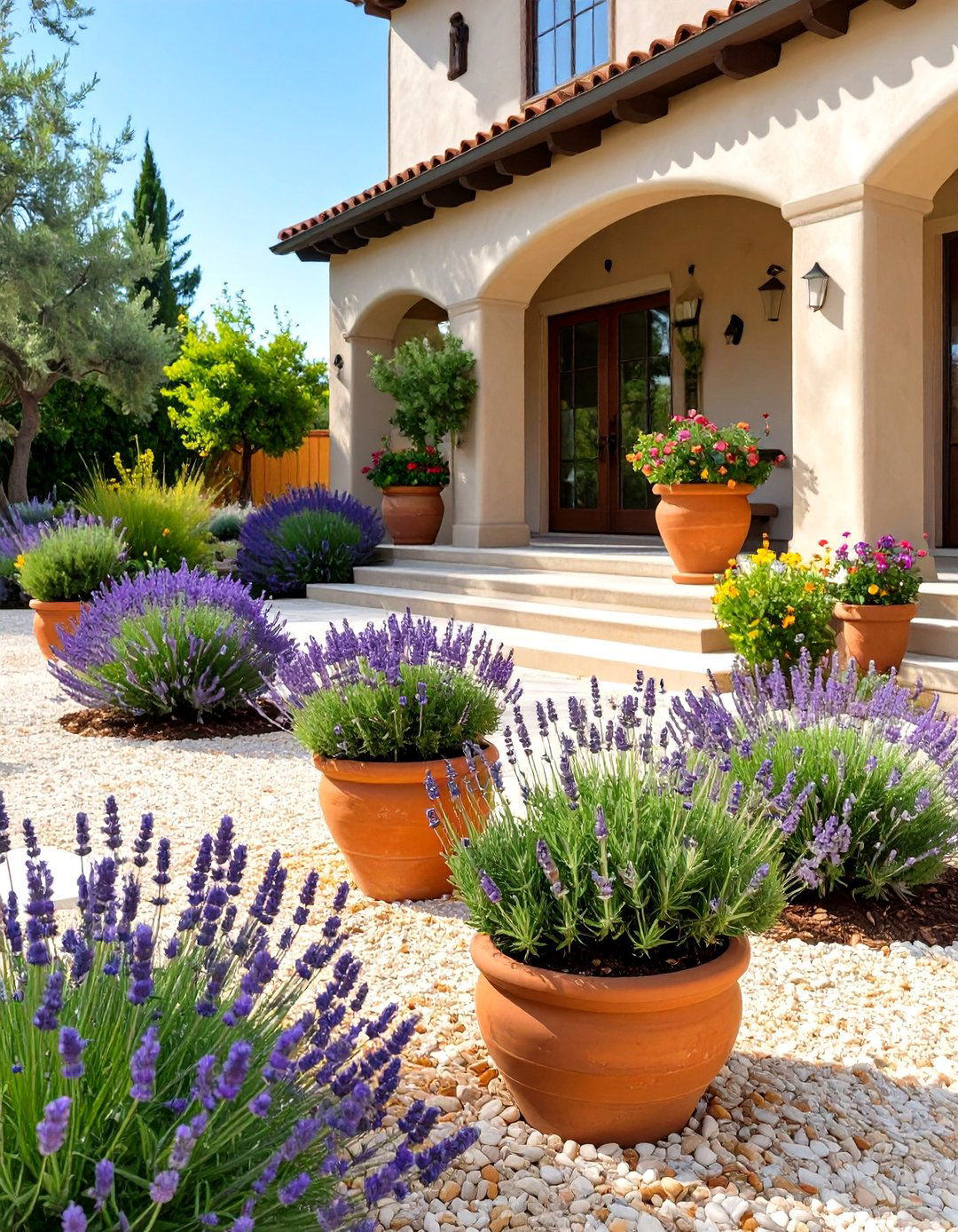 A Mediterranean Style Gravel Garden - 30 front house full sun perennial garden designs