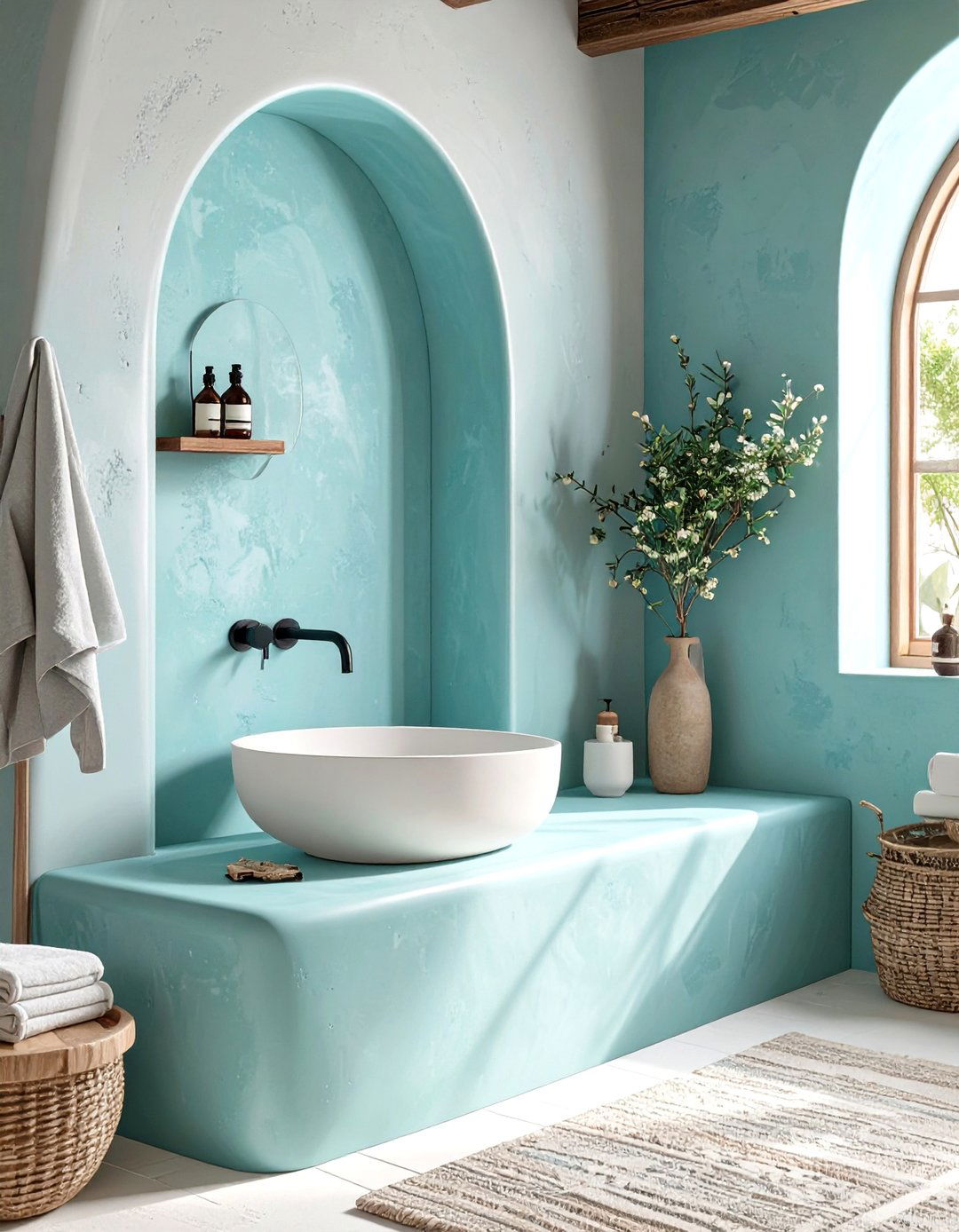 A Mediterranean Style Plaster Niche - 30 bathroom niche ideas