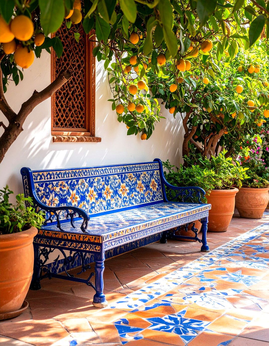 A Mediterranean Style Tiled Garden Bench - 30 garden bench ideas