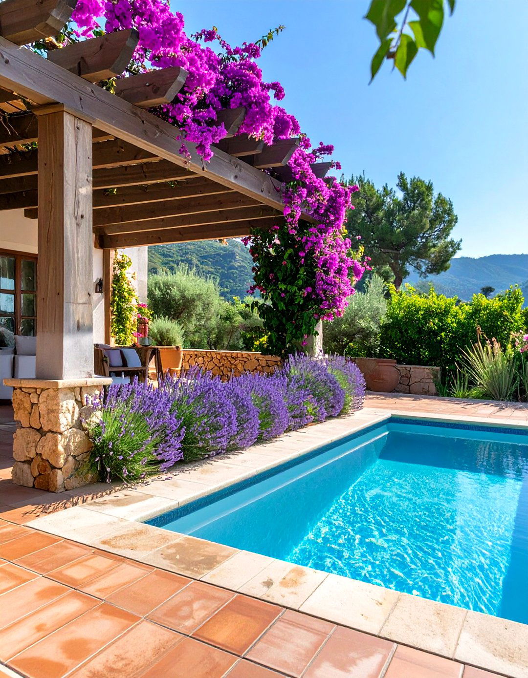 A Mediterranean Terrace Pool Landscape - 30 low maintenance pool landscape design ideas