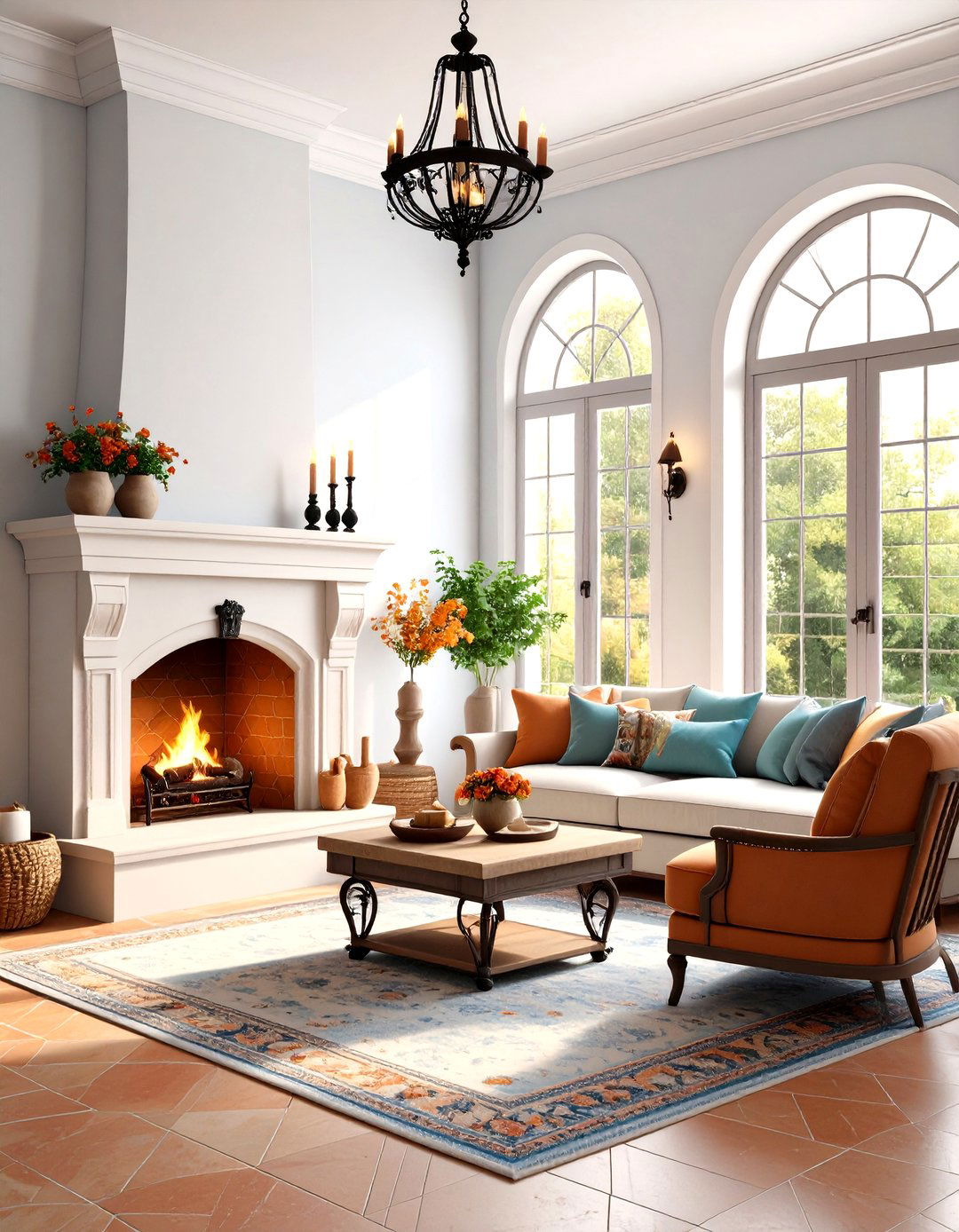 A Mediterranean Villa Living Room Corner Fireplace - 30 living room corner fireplace ideas