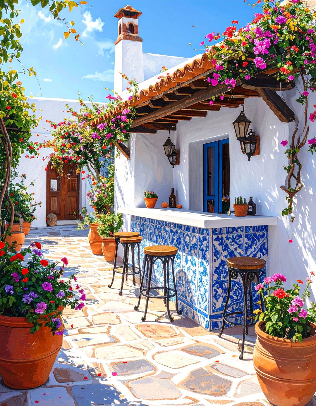 A Mediterranean Whitewashed Courtyard Bar - 30 outdoor bar ideas
