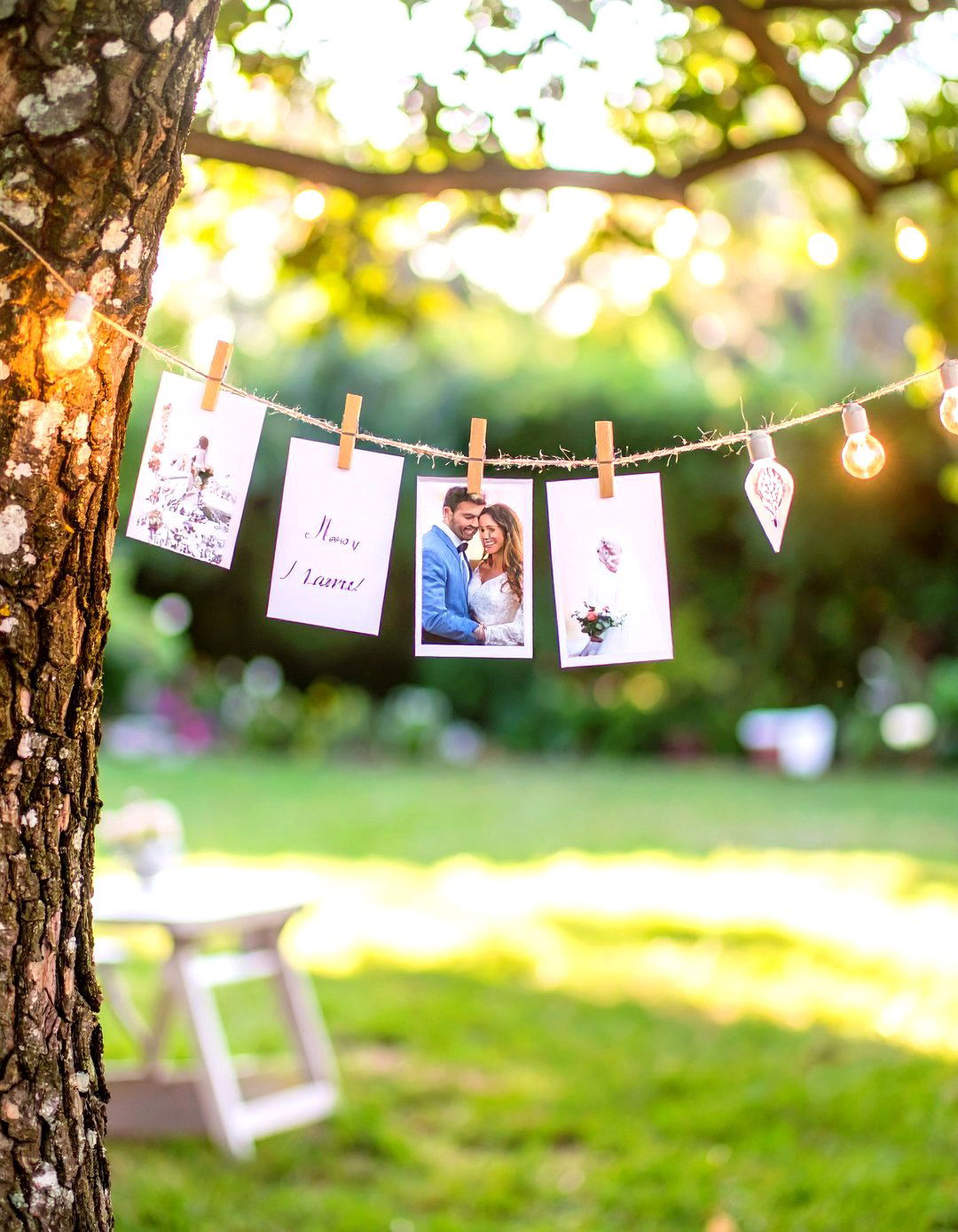 A Memory Lane Photo Display - 30 small backyard wedding ideas