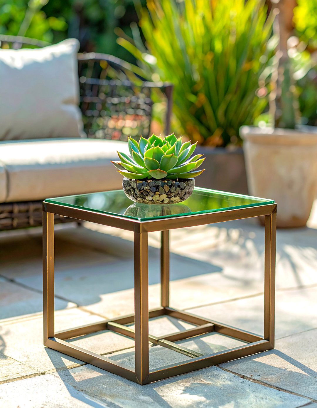 A Metal and Glass Side Table - 30 small patio furniture ideas