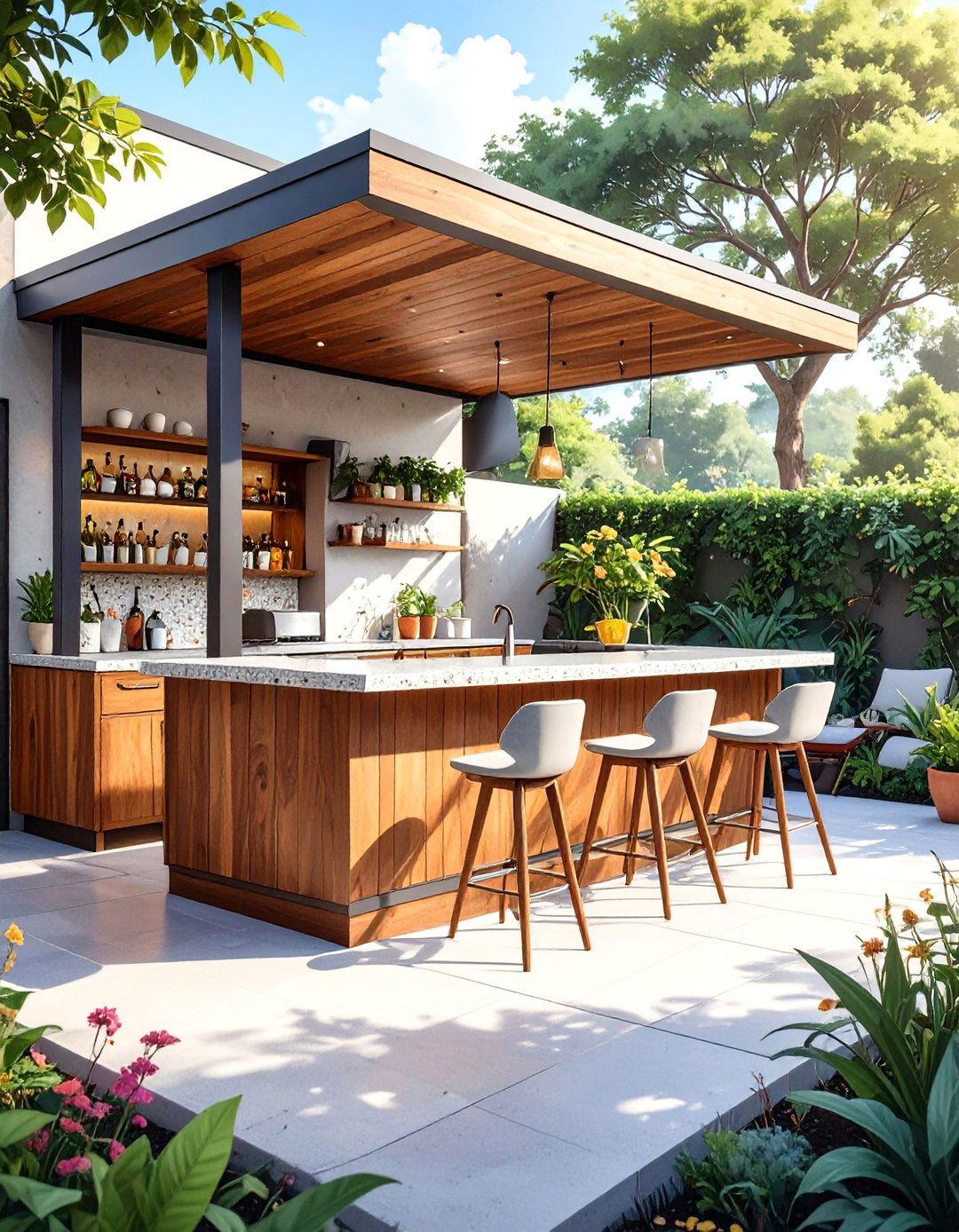 A Mid Century Modern Patio Bar - 30 outdoor bar ideas
