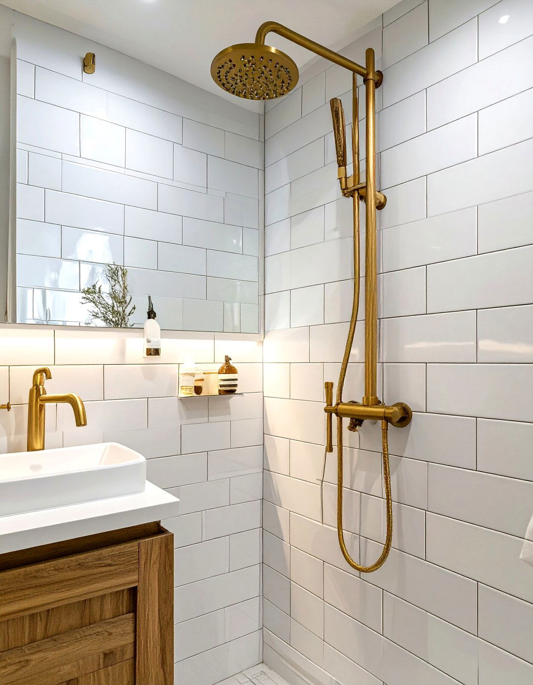 A Minimalist Bathroom with Brass Fixtures - 30 minimalist bathroom ideas