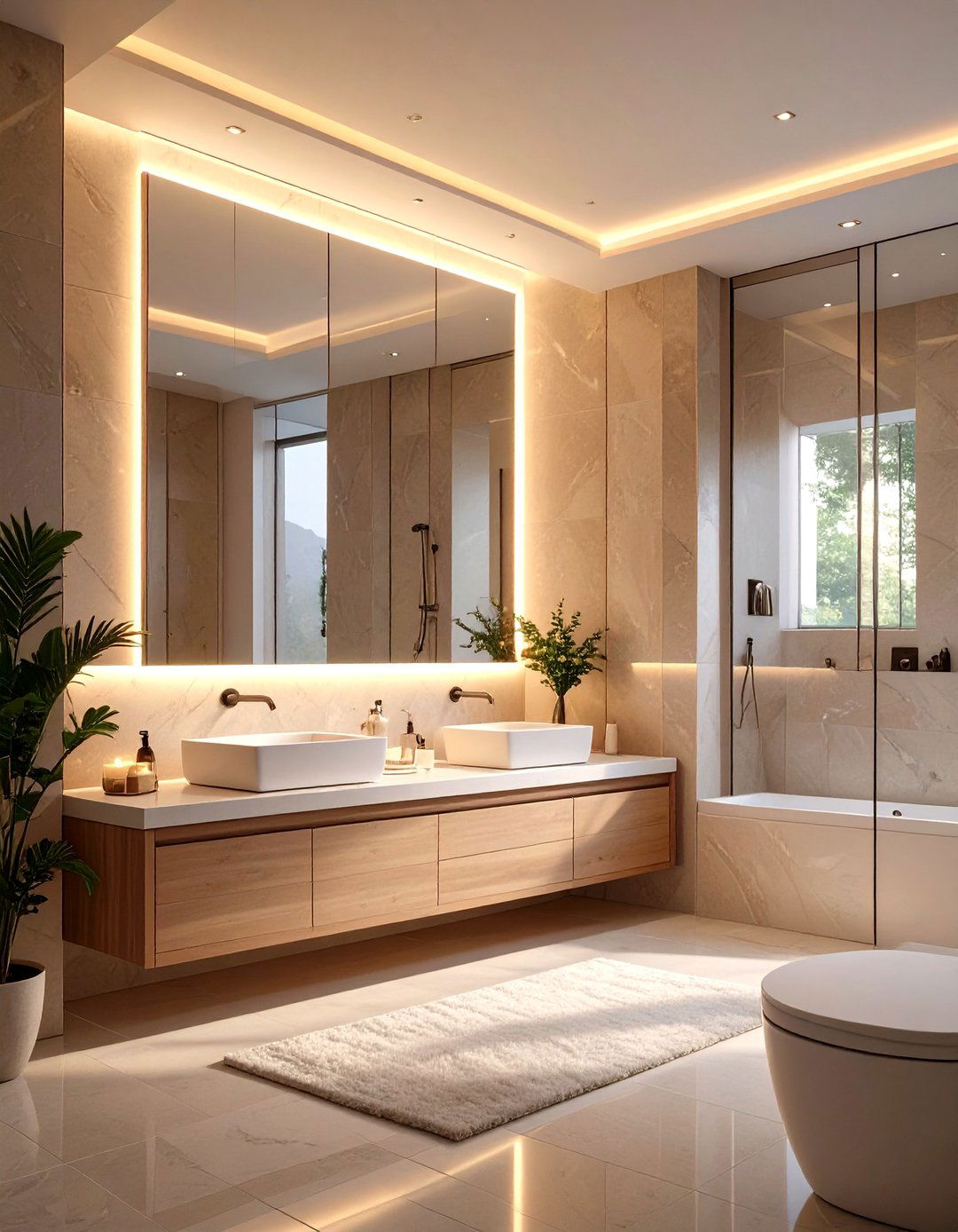 A Minimalist Bathroom with Integrated Lighting - 30 minimalist bathroom ideas