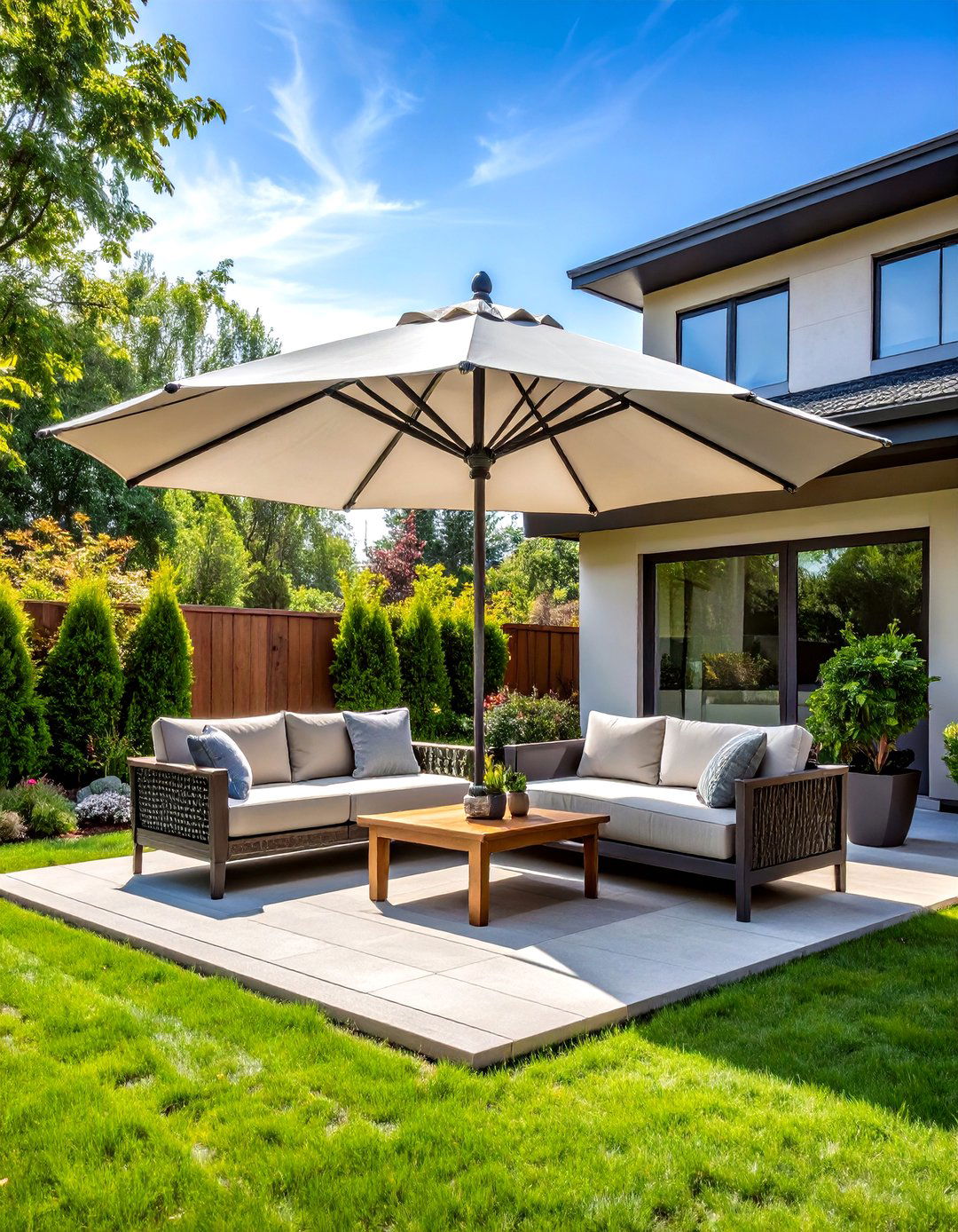 A Minimalist Cantilever Umbrella Setup - 30 inexpensive patio shade ideas