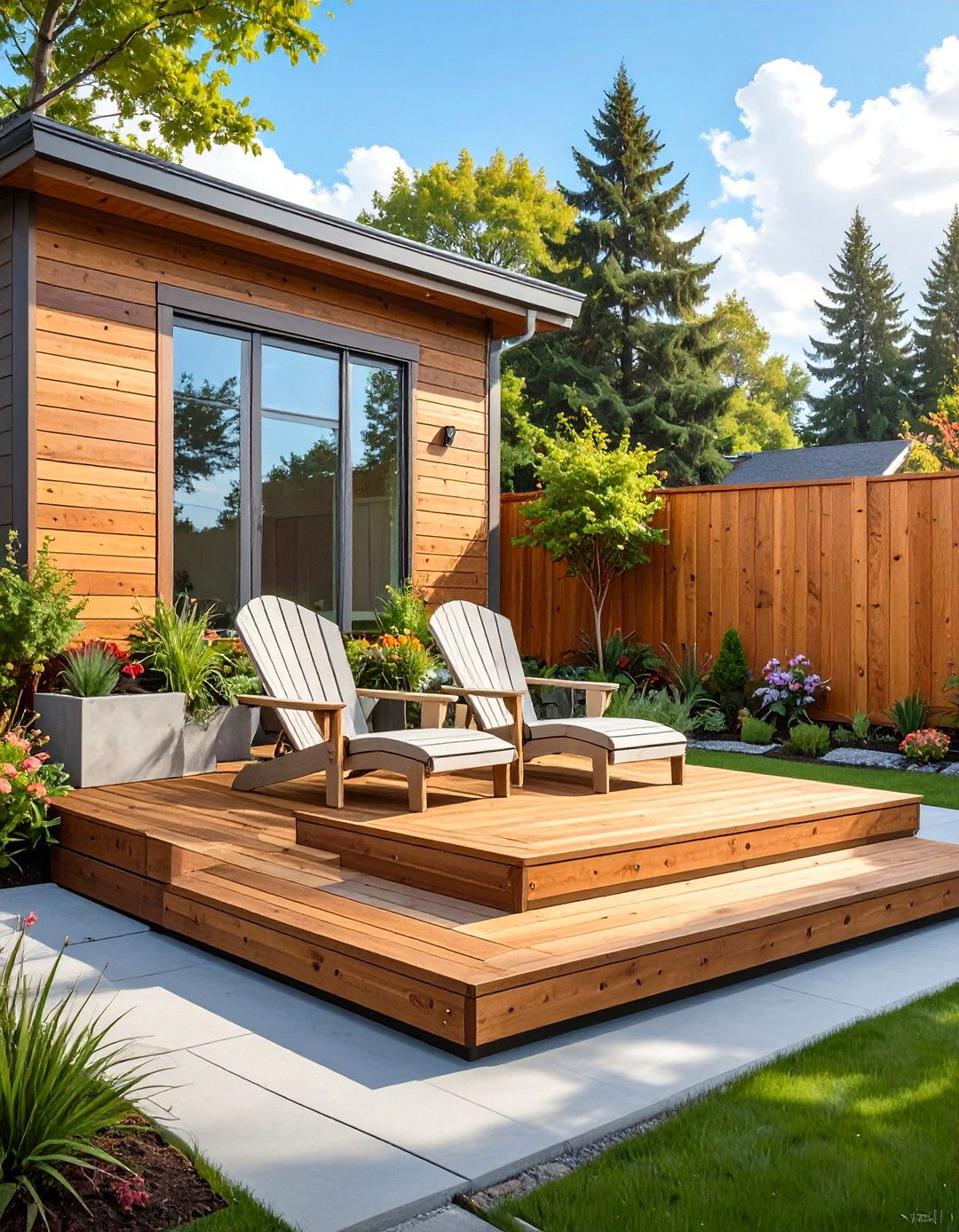 A Minimalist Concrete Block Foundation Deck - 30 low budget floating deck ideas