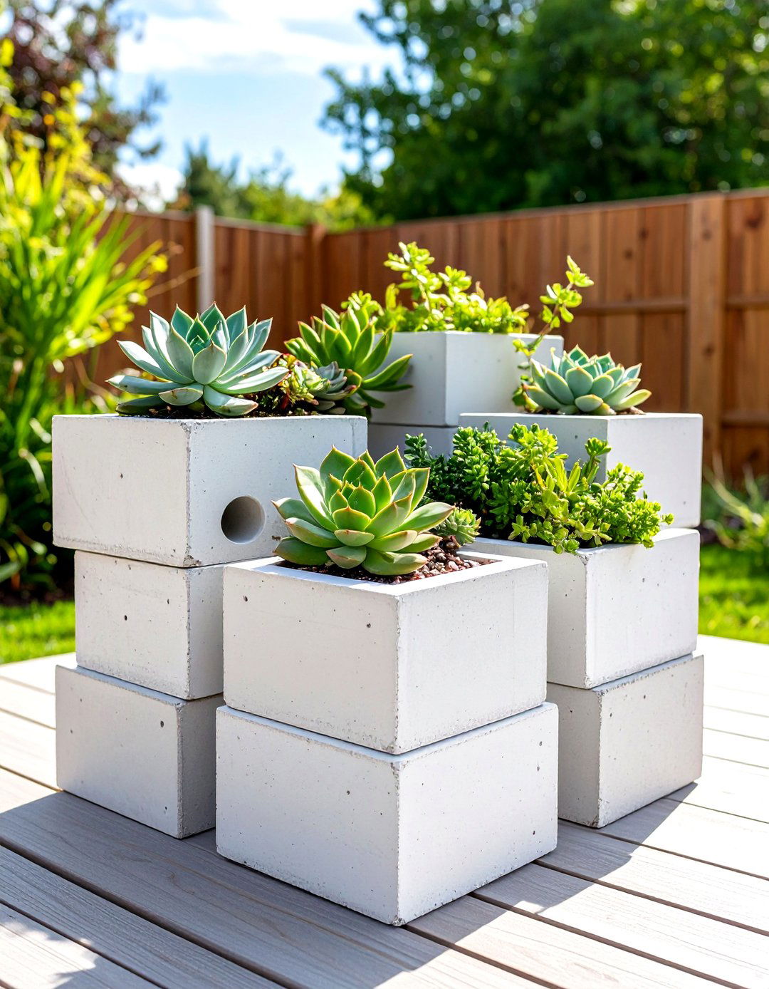 A Minimalist Concrete Block Planter