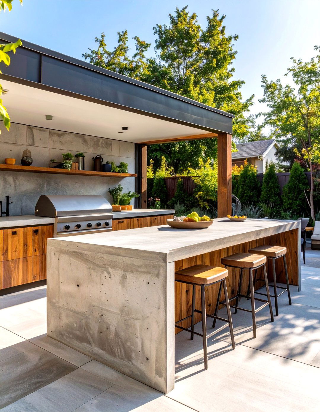 A Minimalist Concrete Countertop Outdoor Kitchen - 30 cheap simple outdoor kitchen ideas