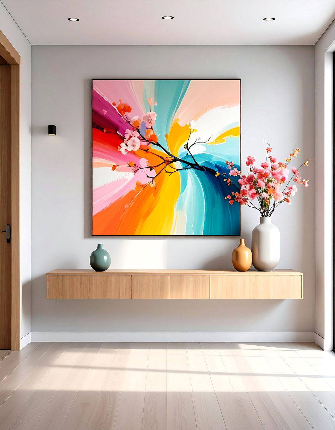 A Minimalist Entryway with Abstract Art - 30 entryway wall decor ideas