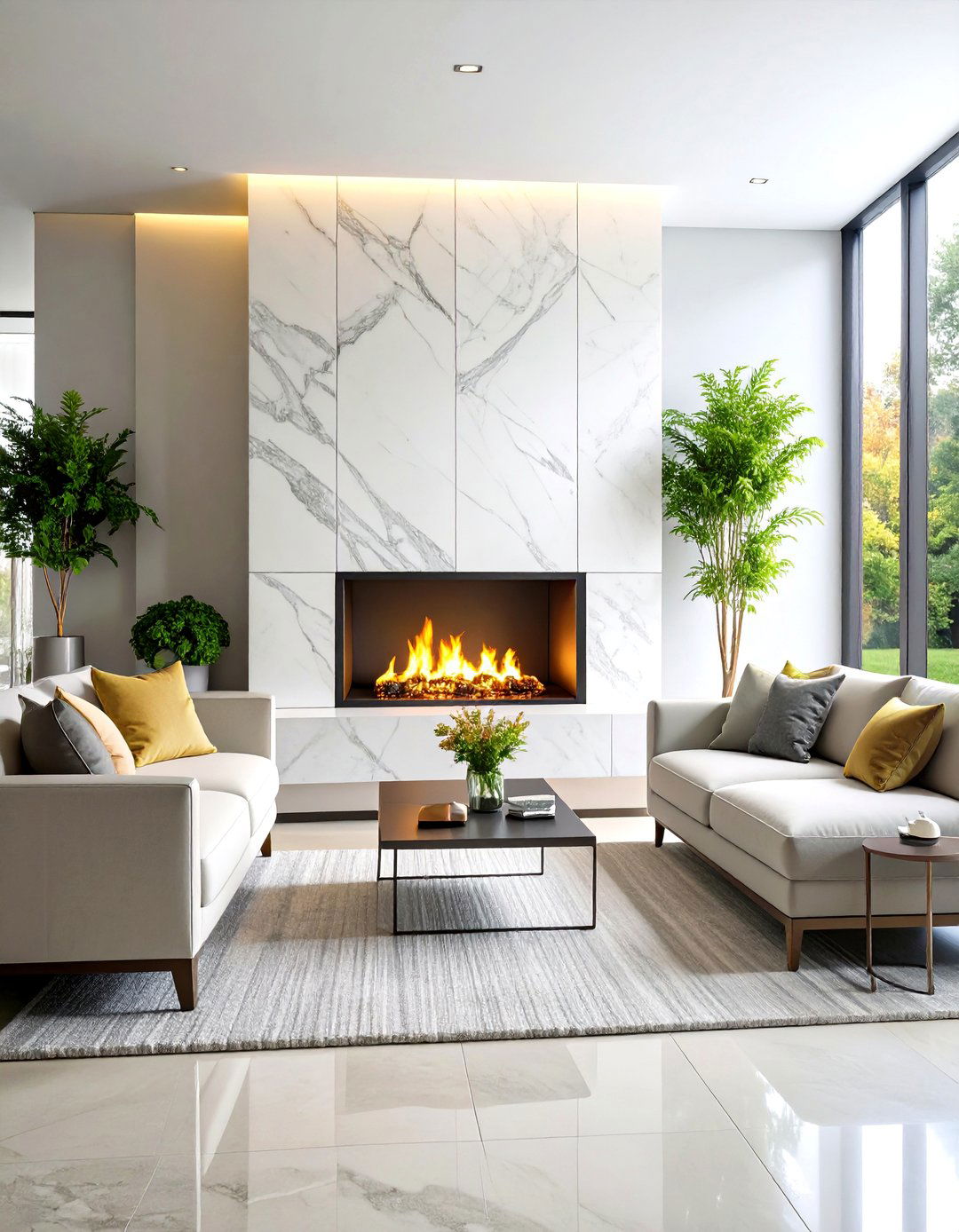 A Minimalist Fireplace with a Marble Surround - 30 quiet luxury interior design ideas