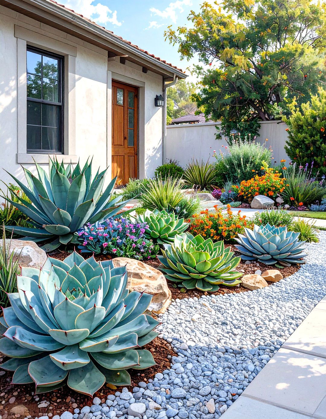 A Minimalist Flower Bed with Gravel and Succulents - 30 simple front yard flower bed ideas