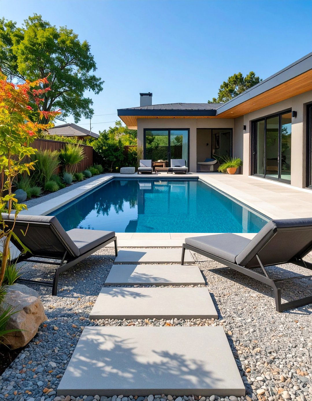 A Minimalist Gravel Patio Deck - 30 above ground pool deck ideas on a budget