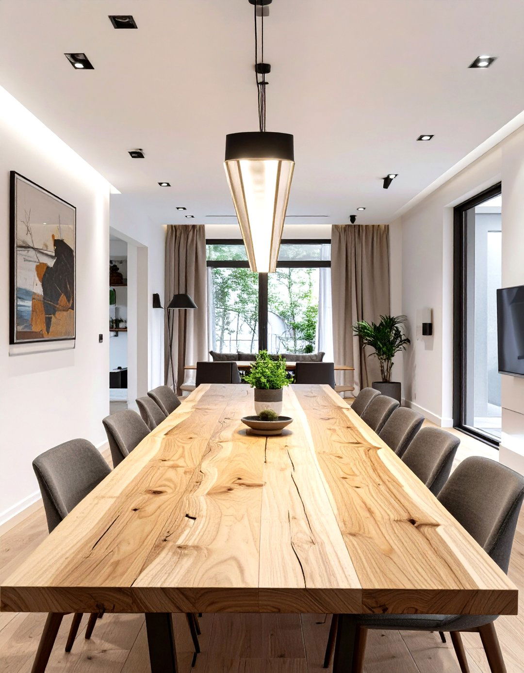 A Minimalist Linear Pendant Over a Dining Table - 30 best lighting for interior design ideas