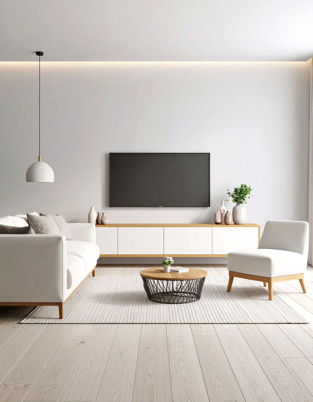 A Minimalist Living Room with a Recessed TV - 30 living room ideas with tv