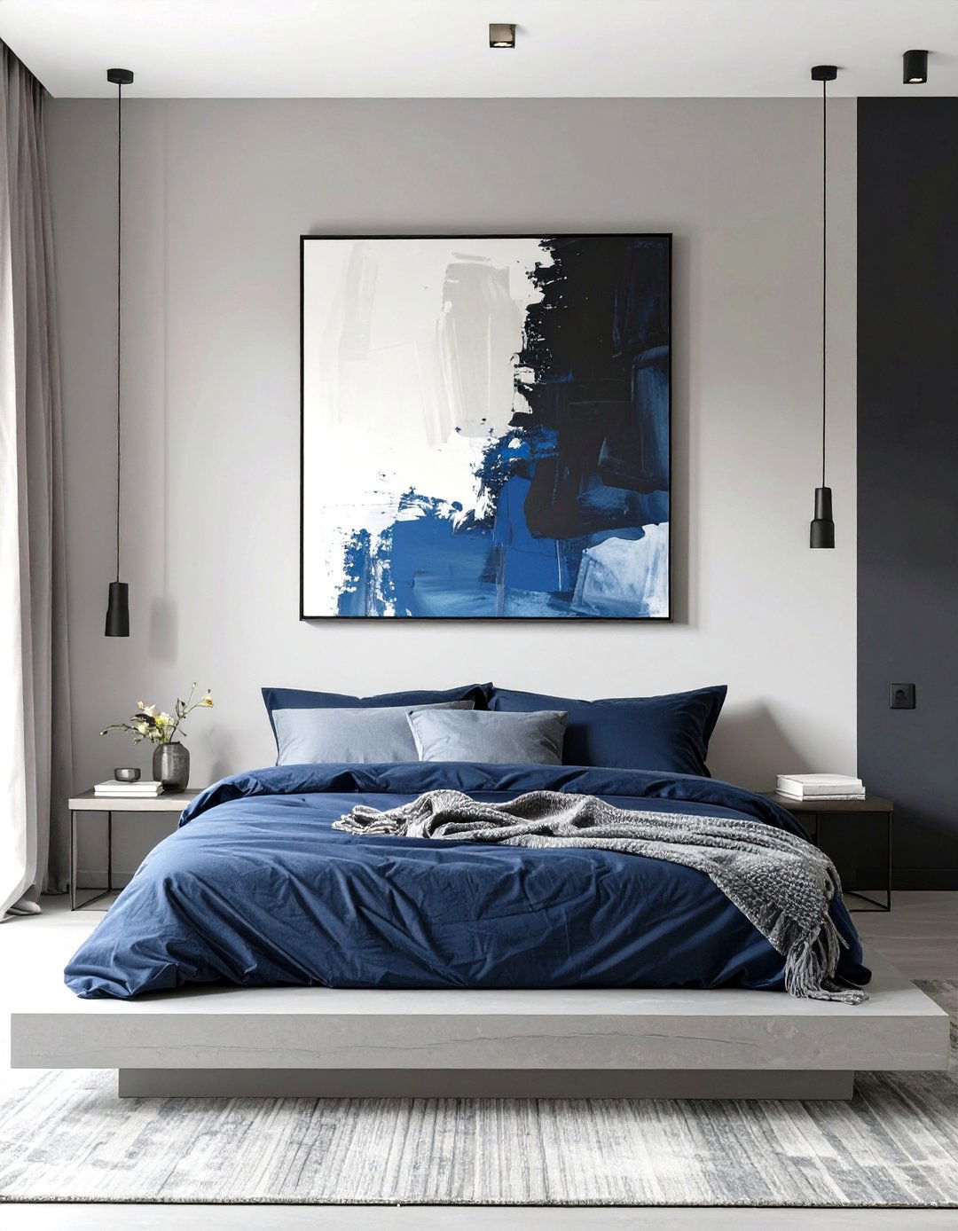 A Minimalist Masculine Bedroom - 30 navy blue and grey bedroom ideas