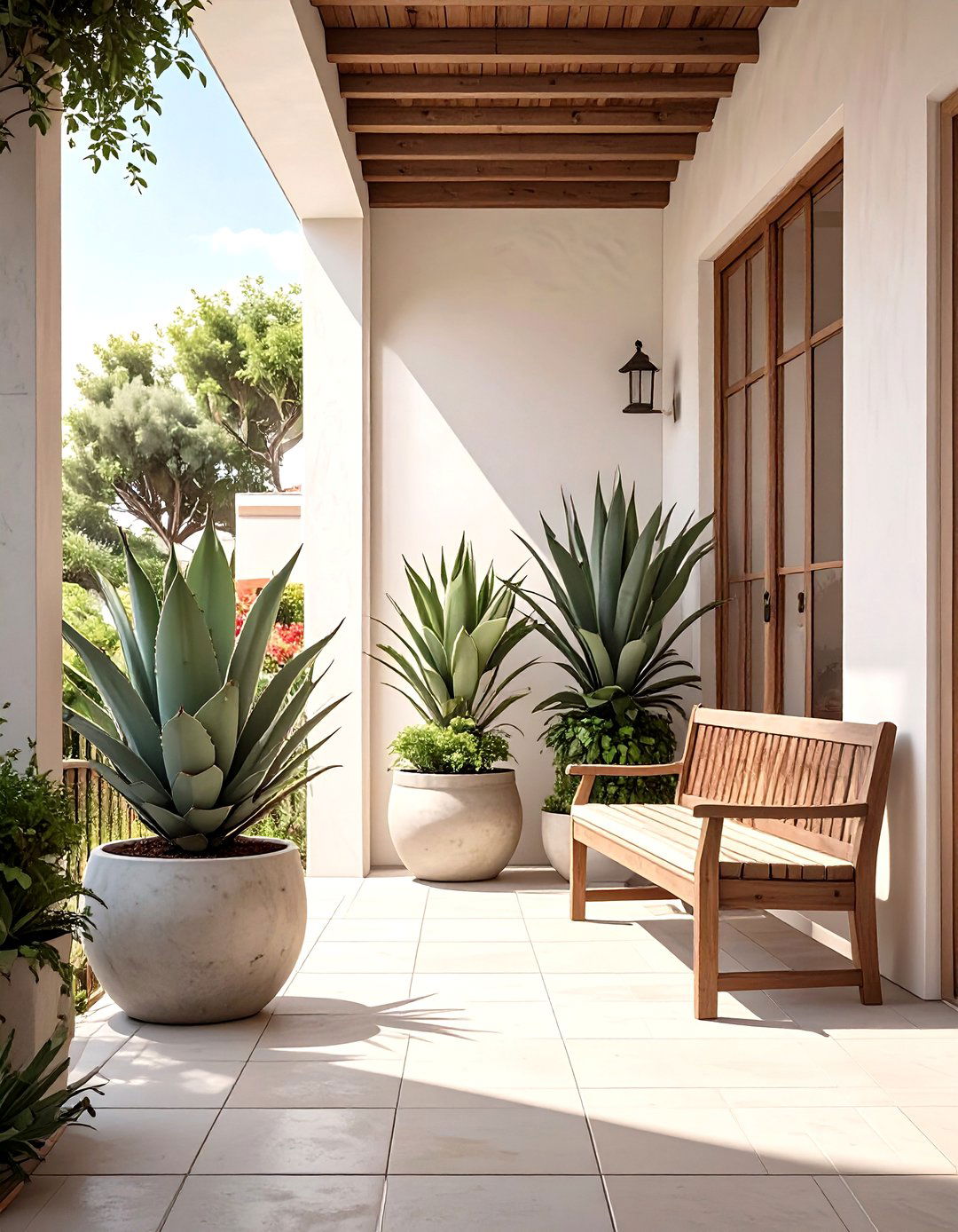 A Minimalist Porch with Sculptural Plants - 30 long front porch decorating ideas