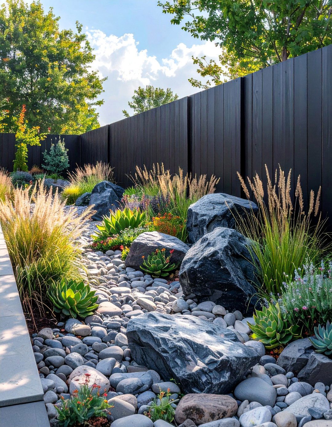 A Minimalist Rock Garden Design - 30 along fence simple backyard landscaping ideas