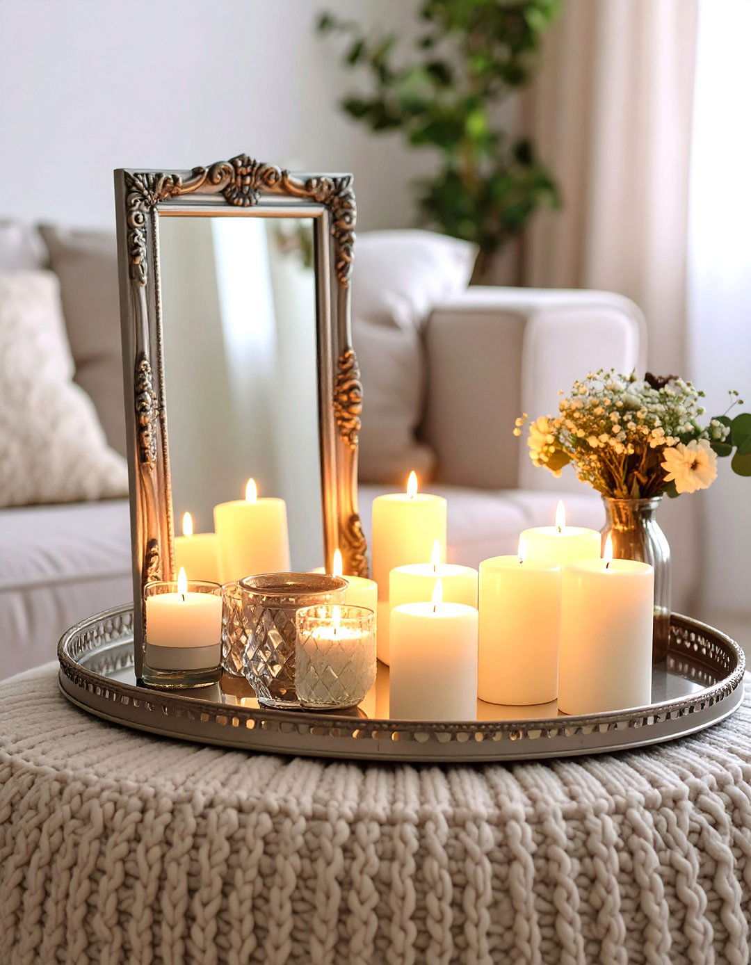 A Mirror as a Tray on a Coffee Table - 30 living room mirror ideas