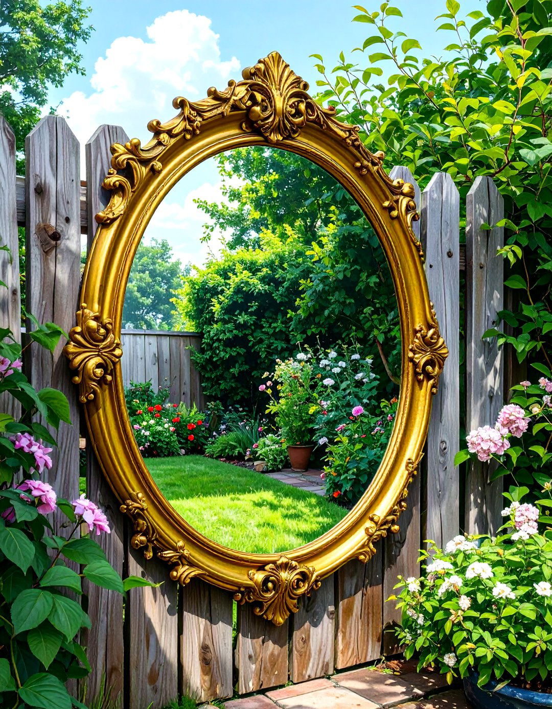 A Mirror to Create Illusion of Space - 30 budget backyard ideas