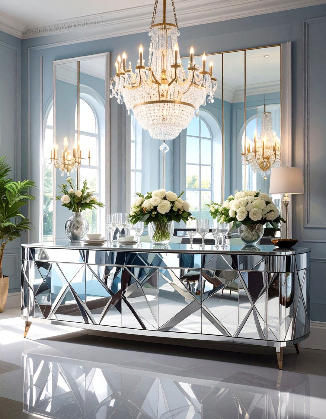 A Mirrored Buffet Cabinet - 30 dining room storage ideas