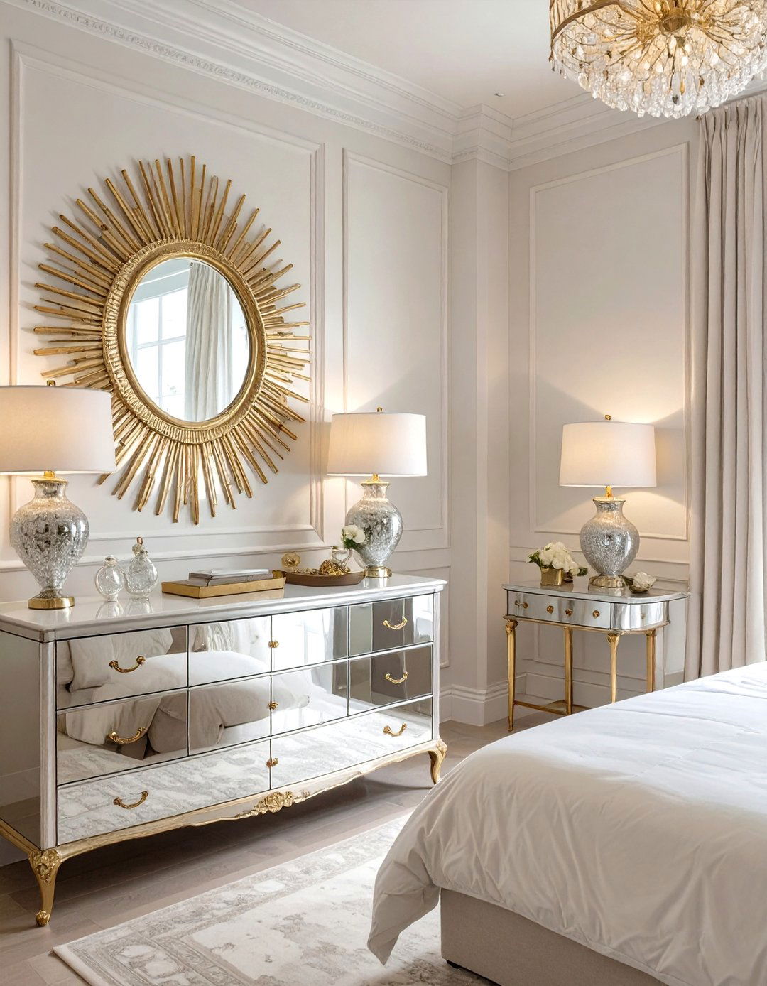 A Mirrored and Metallic Bedroom Shine - 30 master bedroom dresser decor ideas
