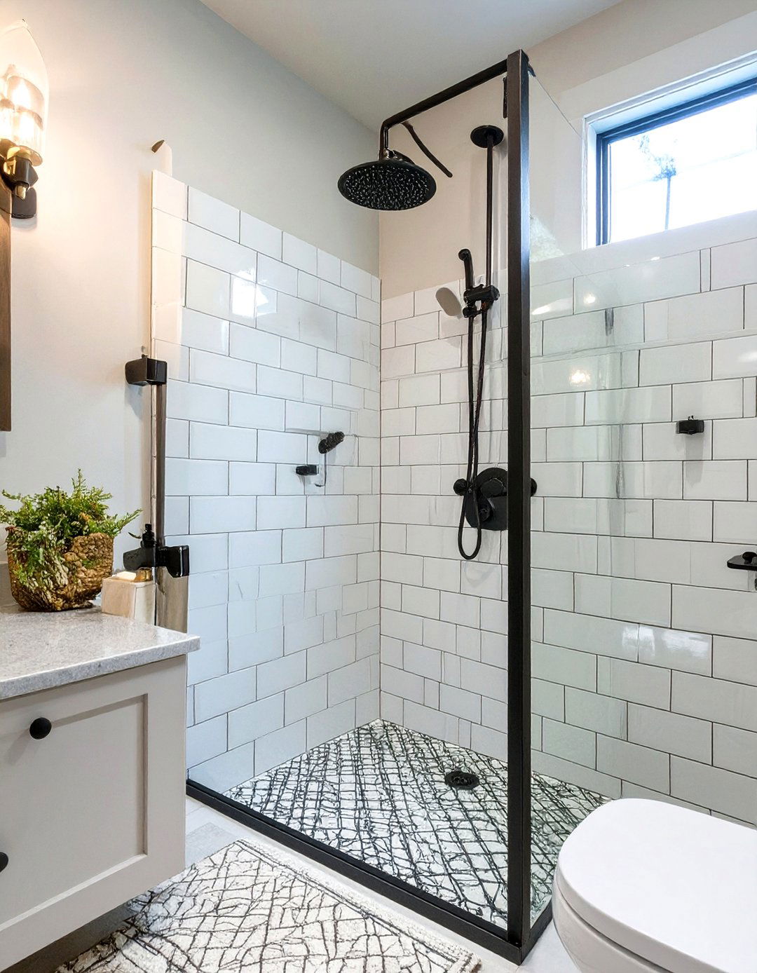 A Modern Farmhouse Master Bathroom Shower with Subway Tile - 30 master bathroom shower ideas