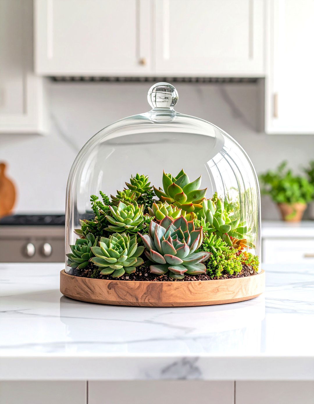 A Modern Glass Cloche Showcase - 30 kitchen island centerpiece ideas