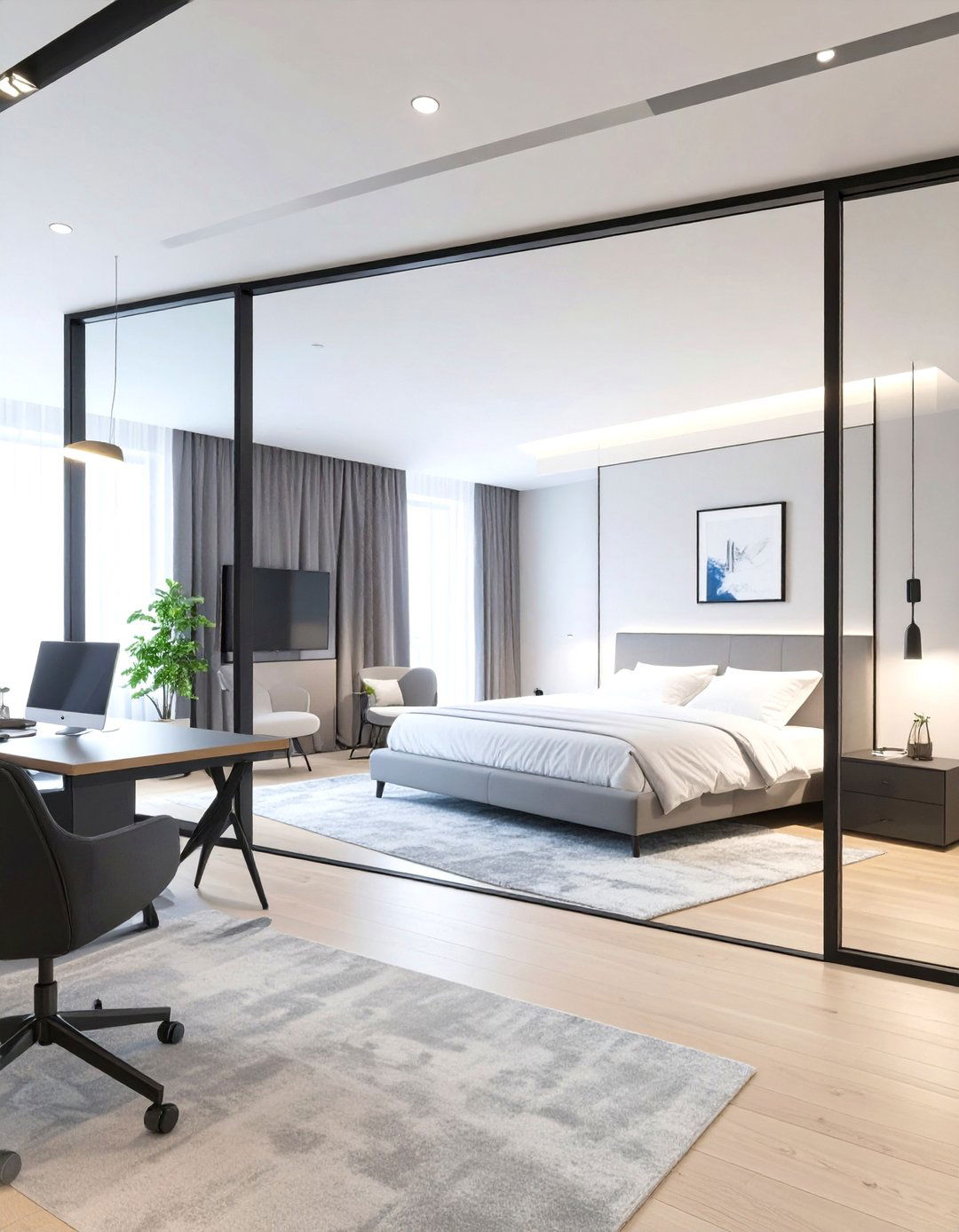 A Modern Glass Divider Office Bedroom - 30 office bedroom ideas