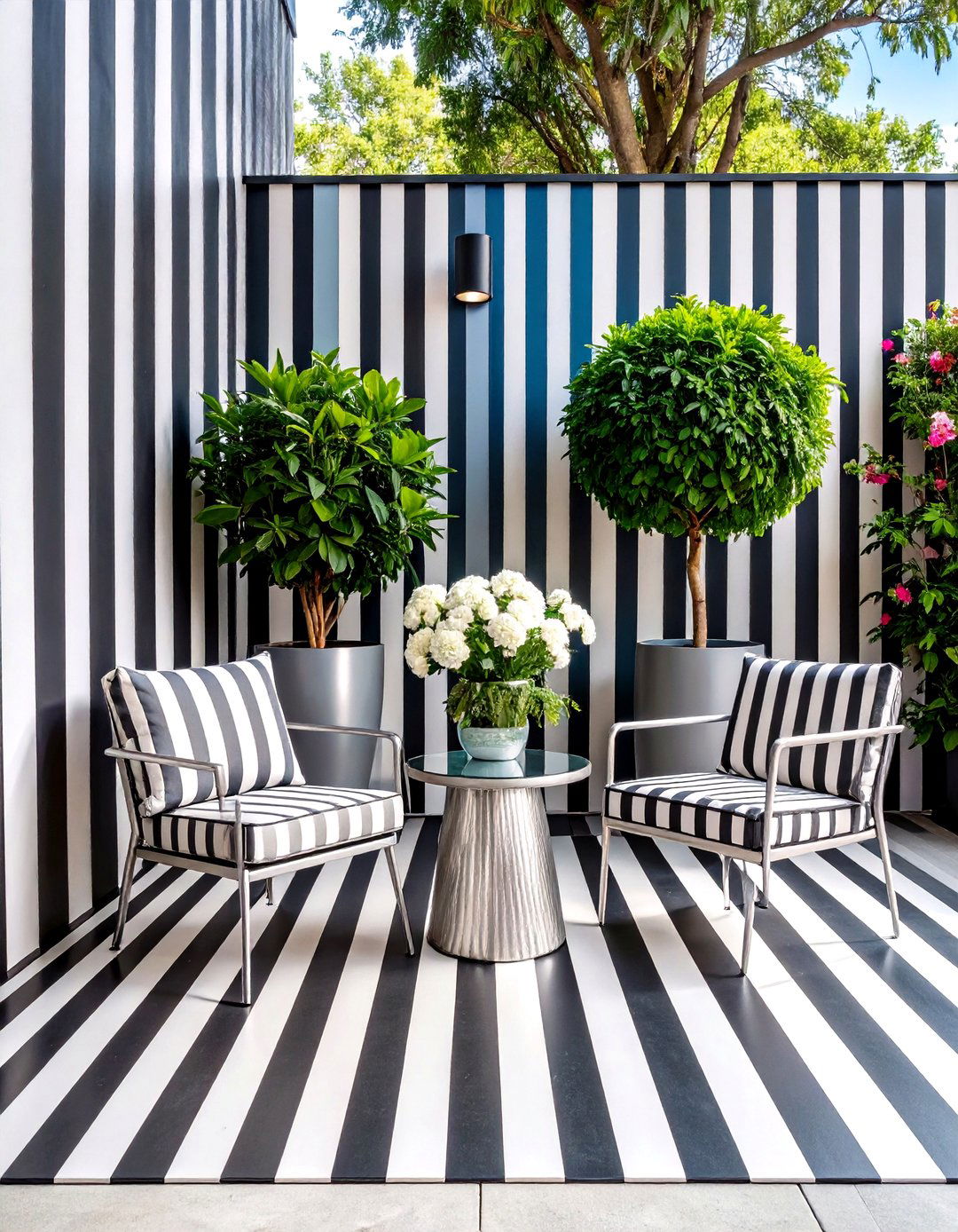 A Modern Graphic Painted Patio - 30 inexpensive ways to cover concrete patio ideas