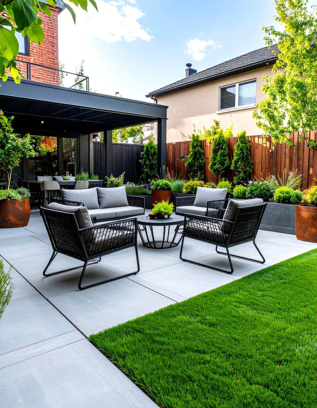 A Modern Industrial Aesthetic - 30 backyard ideas with pavers and turf