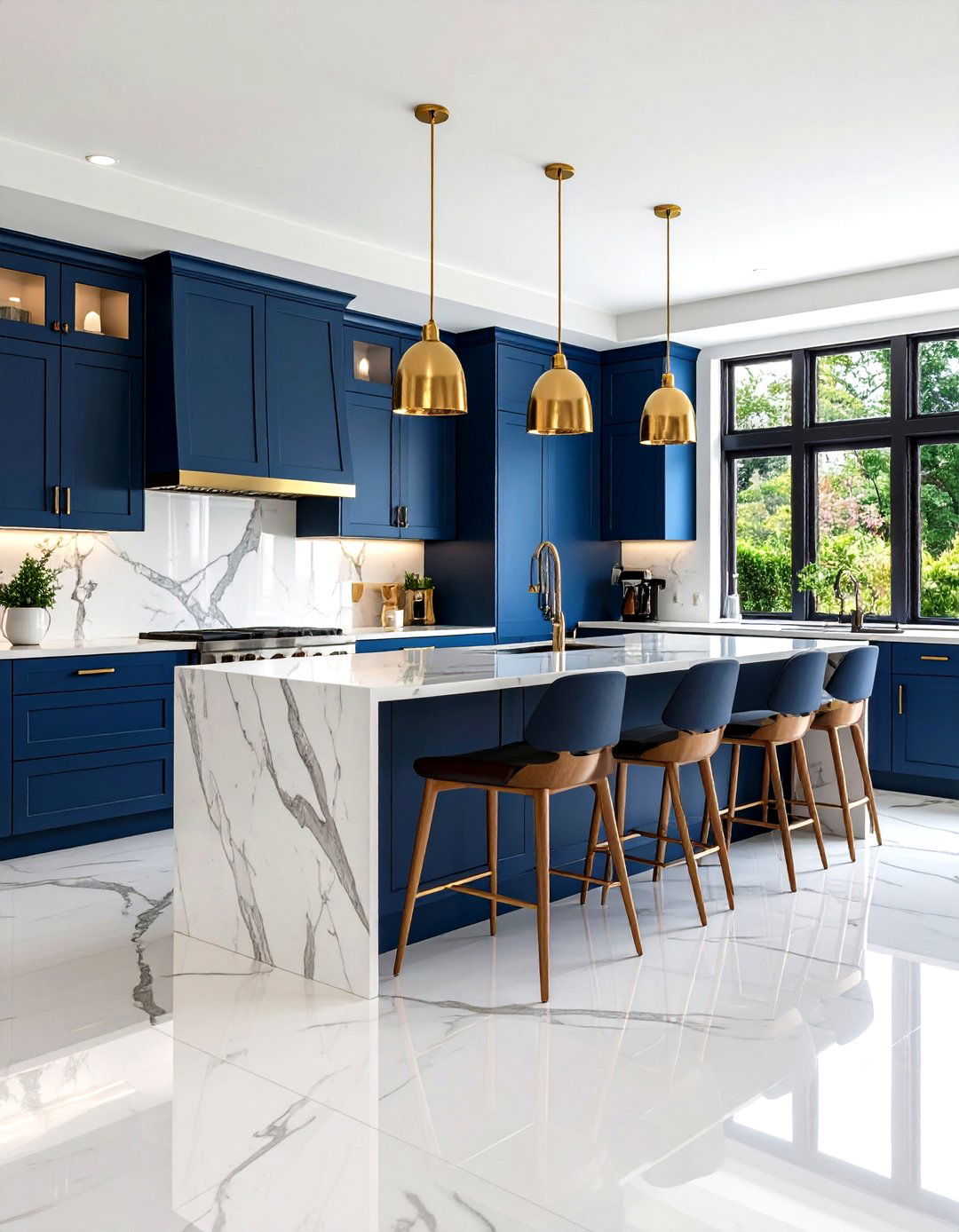 A Modern Kitchen with Marble Look Porcelain - 30 kitchen tile ideas