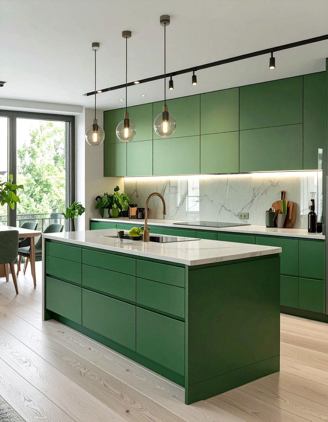 A Modern Kitchen with Two Tone Green Cabinets - 30 green interior design ideas
