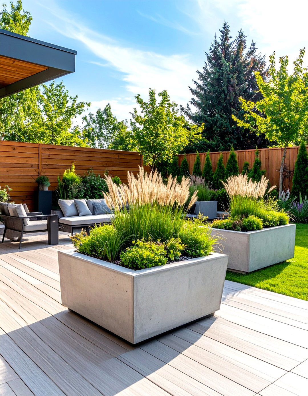 A Modern Landscape with Concrete Planters - 30 residential landscape design ideas