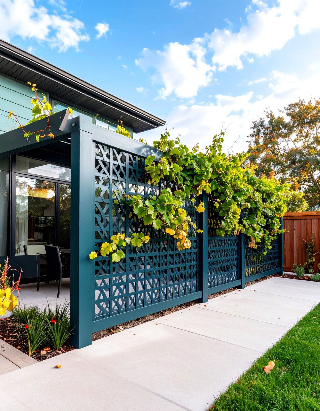 A Modern Metal Grid Trellis Panel - 30 easy backyard grape vine trellis designs