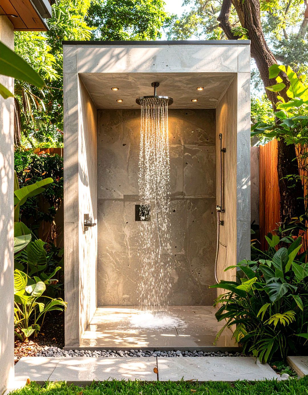 A Modern Minimalist Concrete Stall - 30 backyard outdoor shower ideas